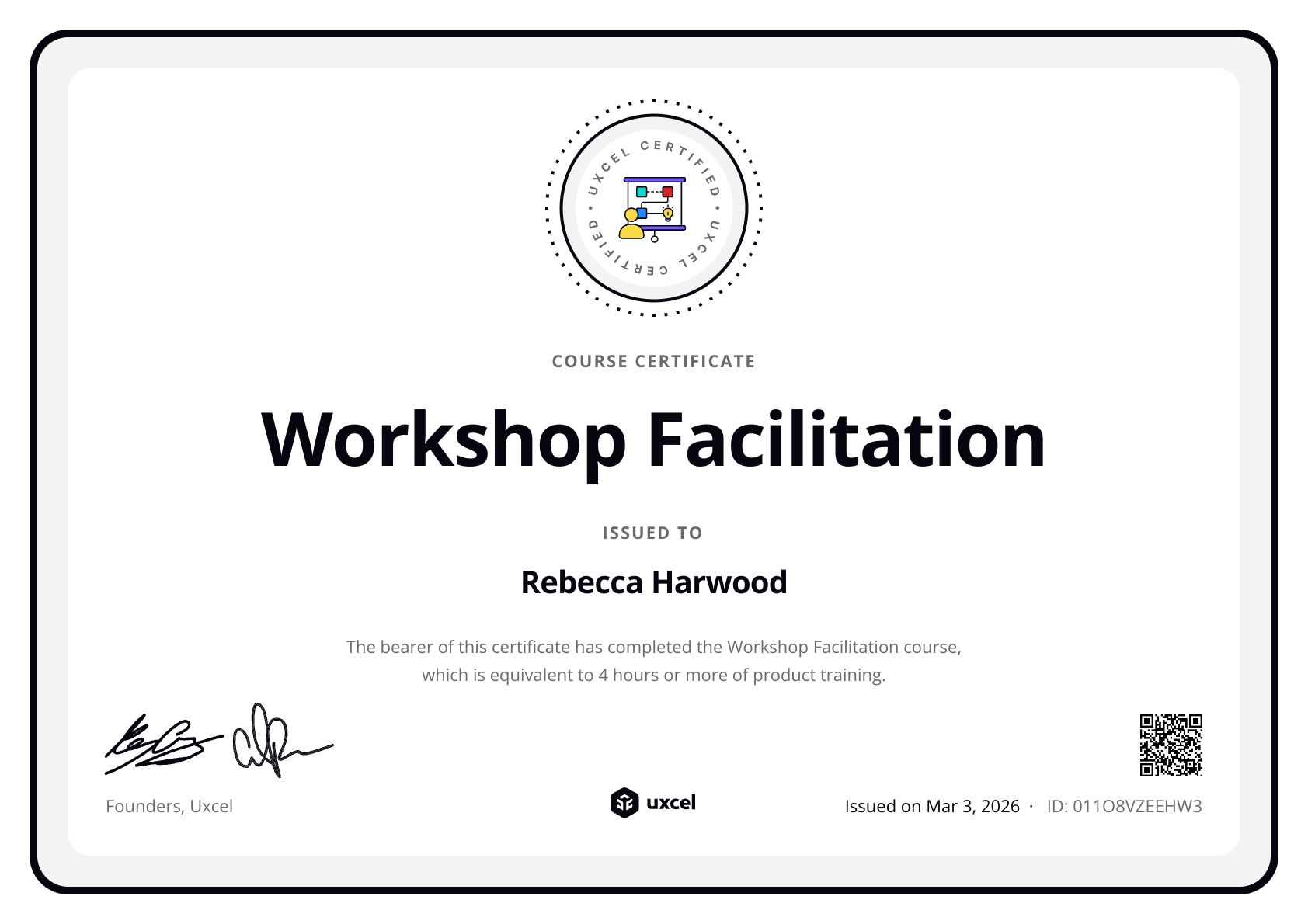 Rebecca Harwood's certificate